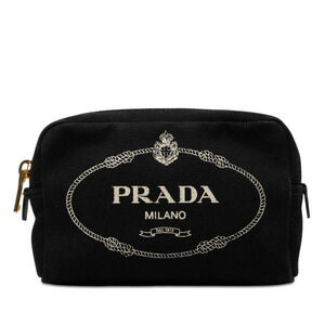 Prada Canapa Pouch Clutch Black Canvas